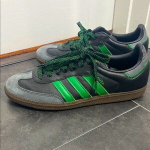 ADIDAS Black and Green Sambas